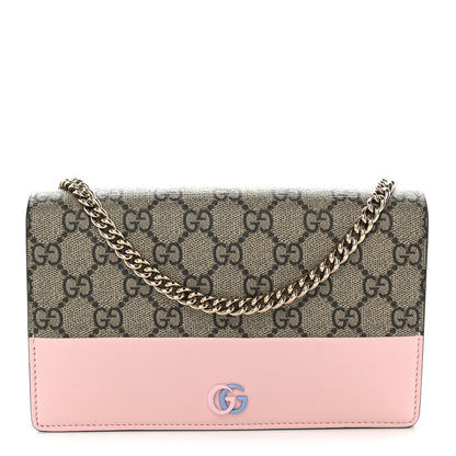 Gucci GG Supreme Monogram Bi-Color GG Marmont Chain Wallet Souffle Rose Ebony 1 of 10