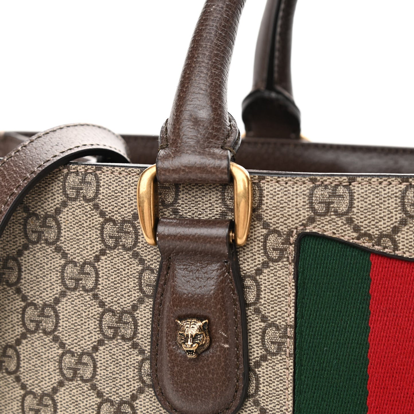 GG Supreme Monogram Web XL Animalier Top Handle Tote Brown