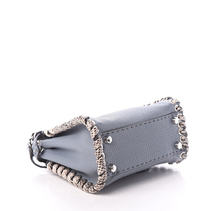 Fendi Calfskin Romano Elaphe Lace Up Selleria Mini Peekaboo Iconic Satchel Light Blue 3 of 9