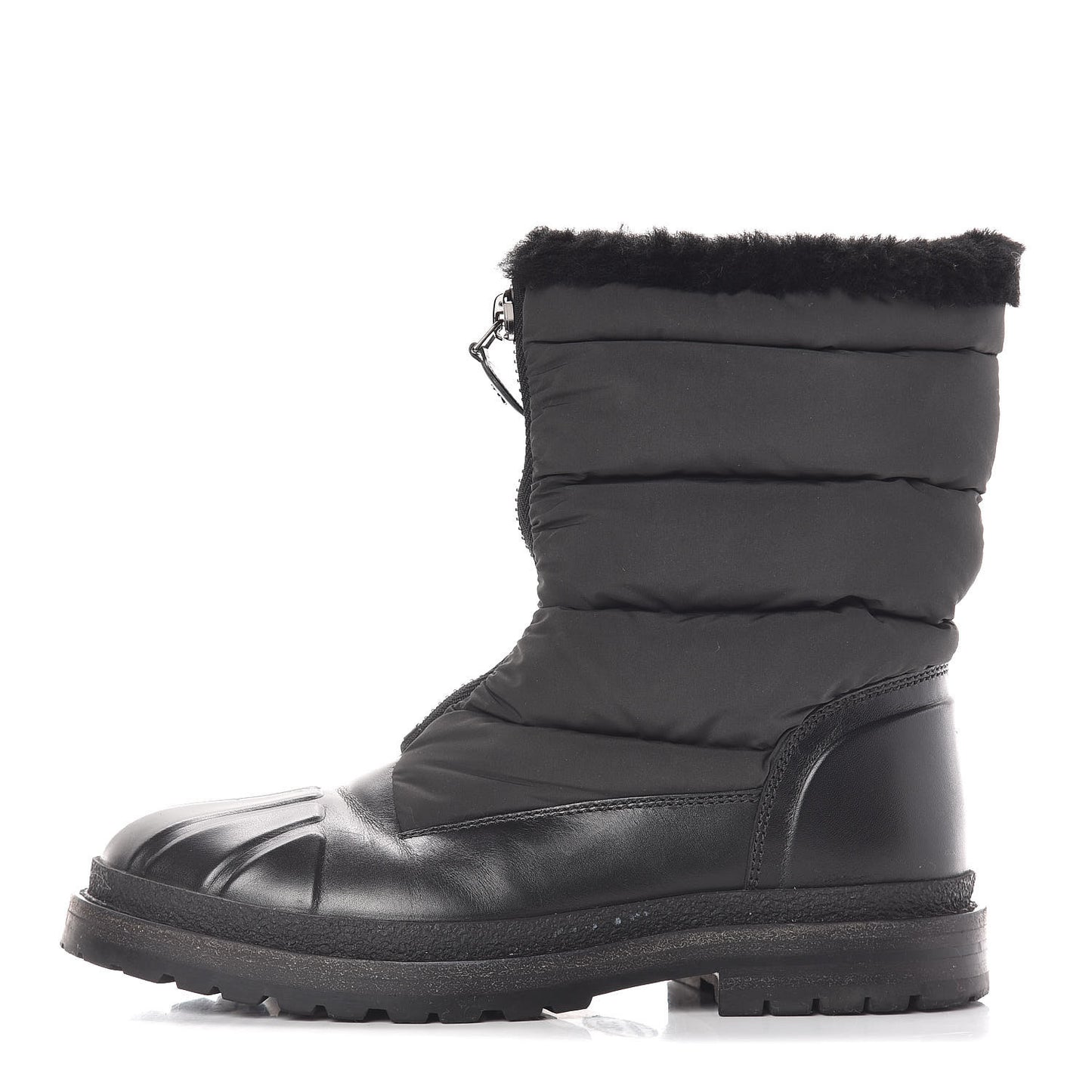 Calfskin Nylon Shearling Short Boots 7 Black