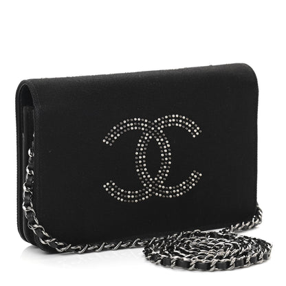 Chanel Canvas Studded CC Wallet On Chain WOC Black 3 of 11