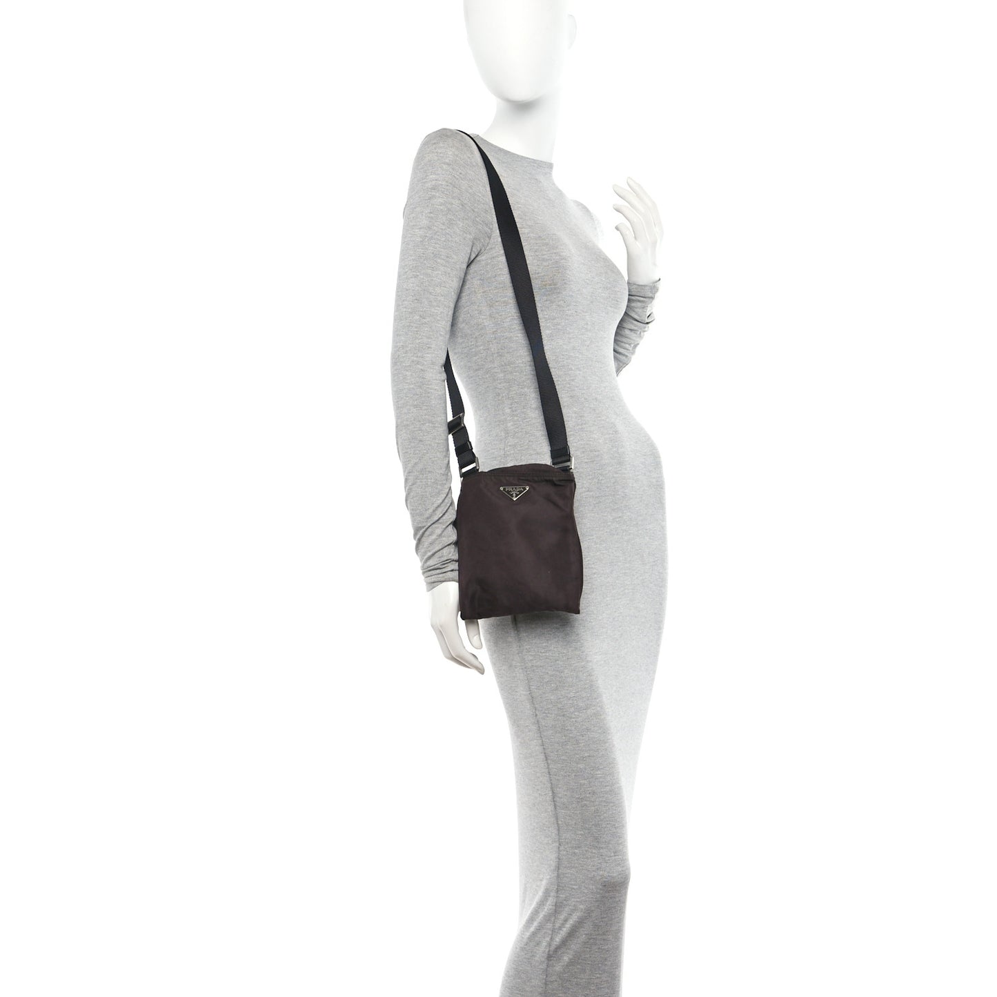 Tessuto Nylon Small Flat Messenger Bag Brown