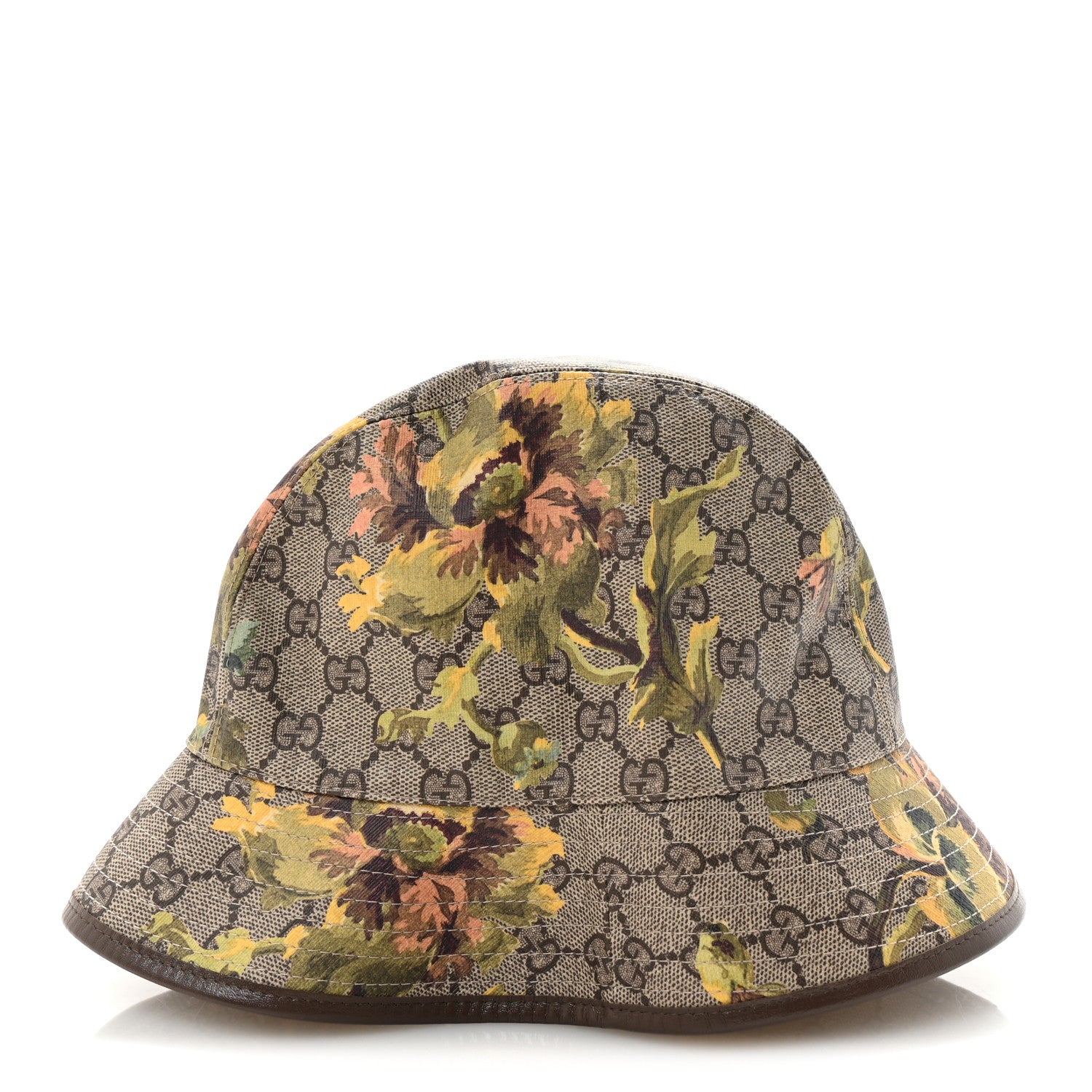 Gucci GG Supreme Monogram Azalea Calfskin Dusty Carnation Retro Interlocking G Bucket Hat S Beige Ebony Multicolor 6 of 8
