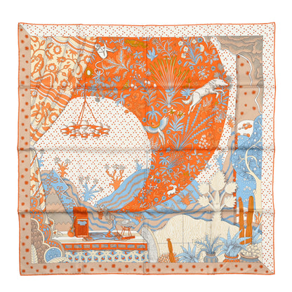 Hermes Silk Le Premier Chant Scarf 90 Orange White Bleu 1 of 5