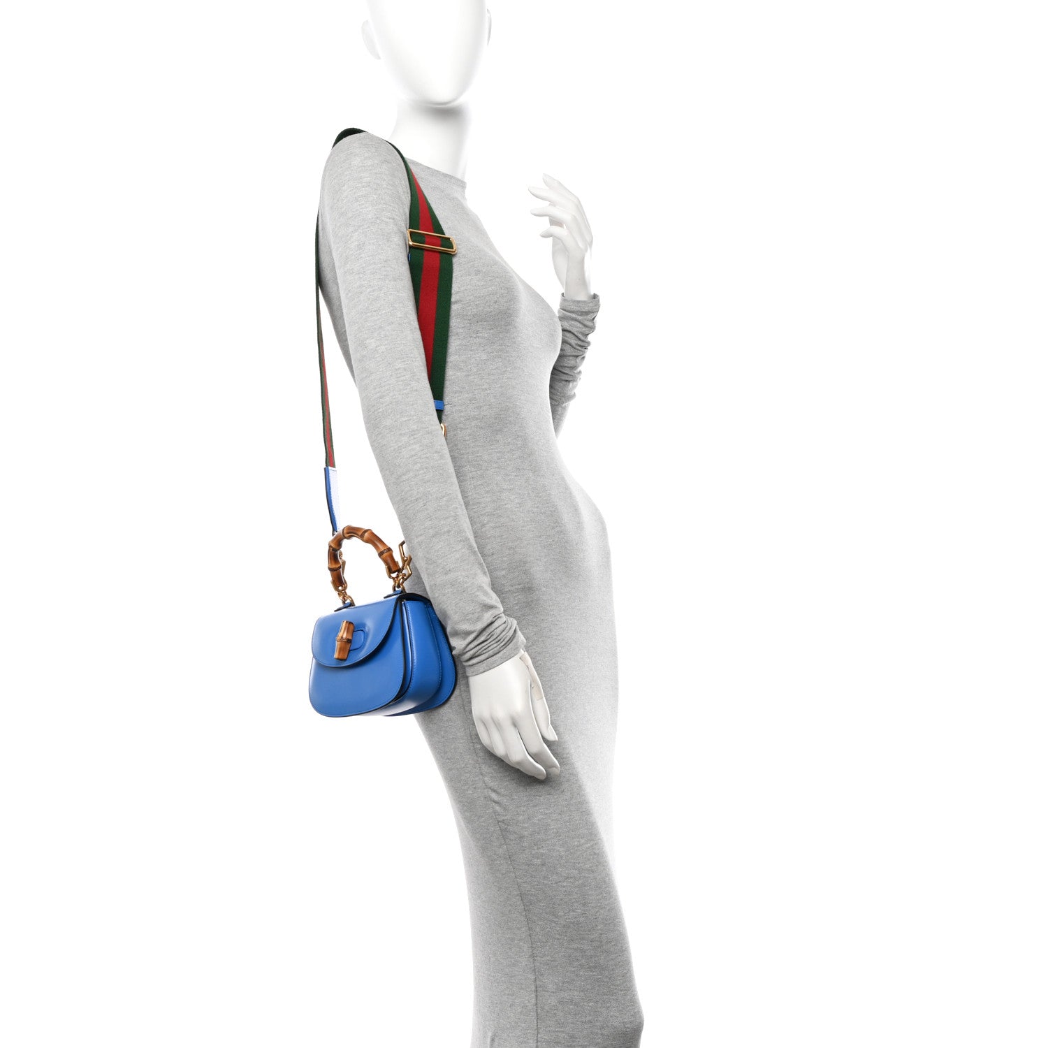 Gucci Boarded Dyana Lux Calfskin Web Mini Bamboo 1947 Top Handle Bag Blue 2 of 10