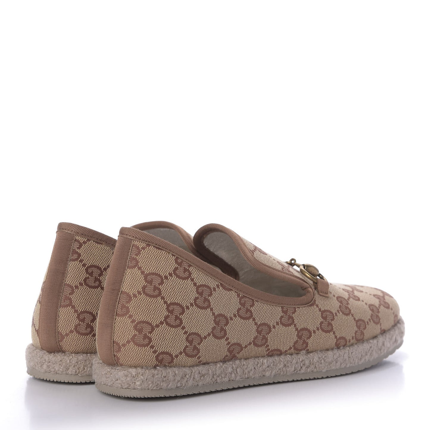 GG Monogram Womens Fria Horsebit Loafers 37.5 Beige Ruggine