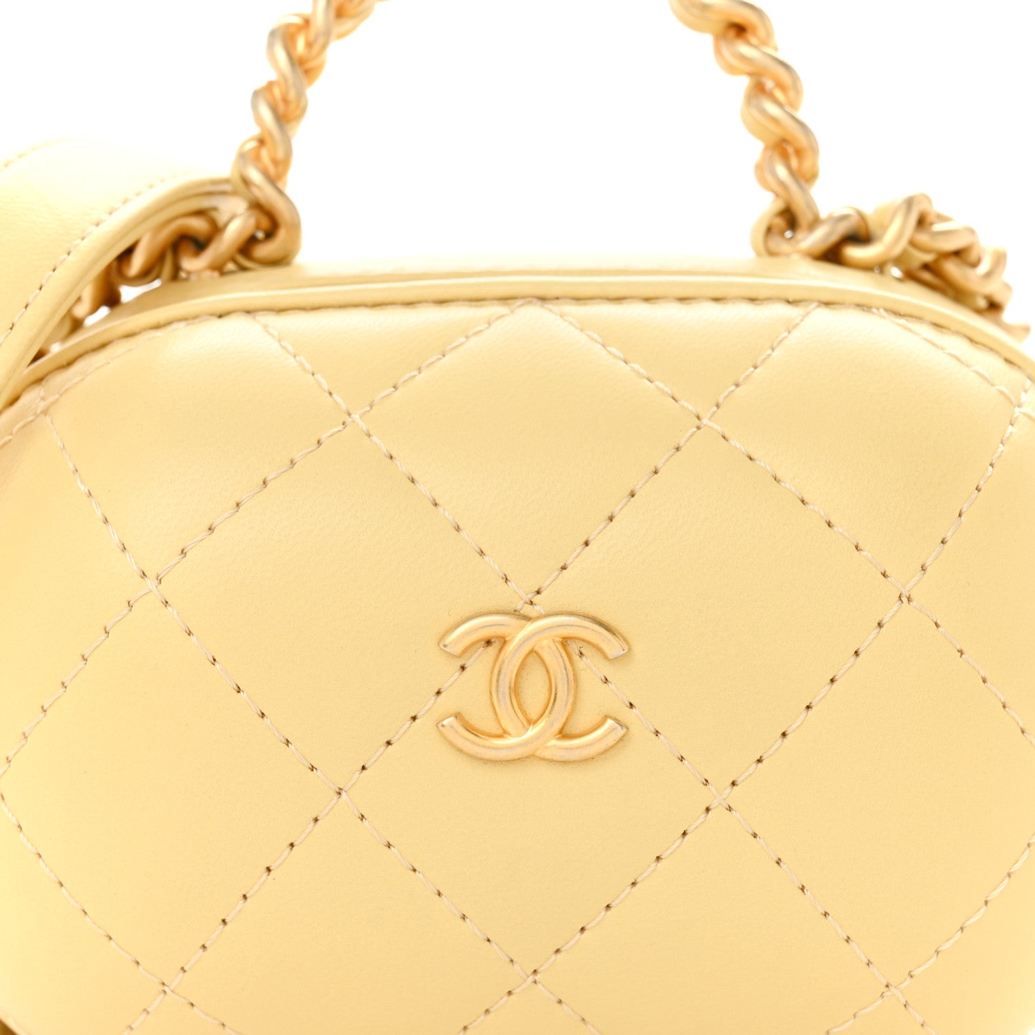 Chanel Lambskin Quilted CC Bubble Vanity Case With Chain Light Yellow 8 of 12