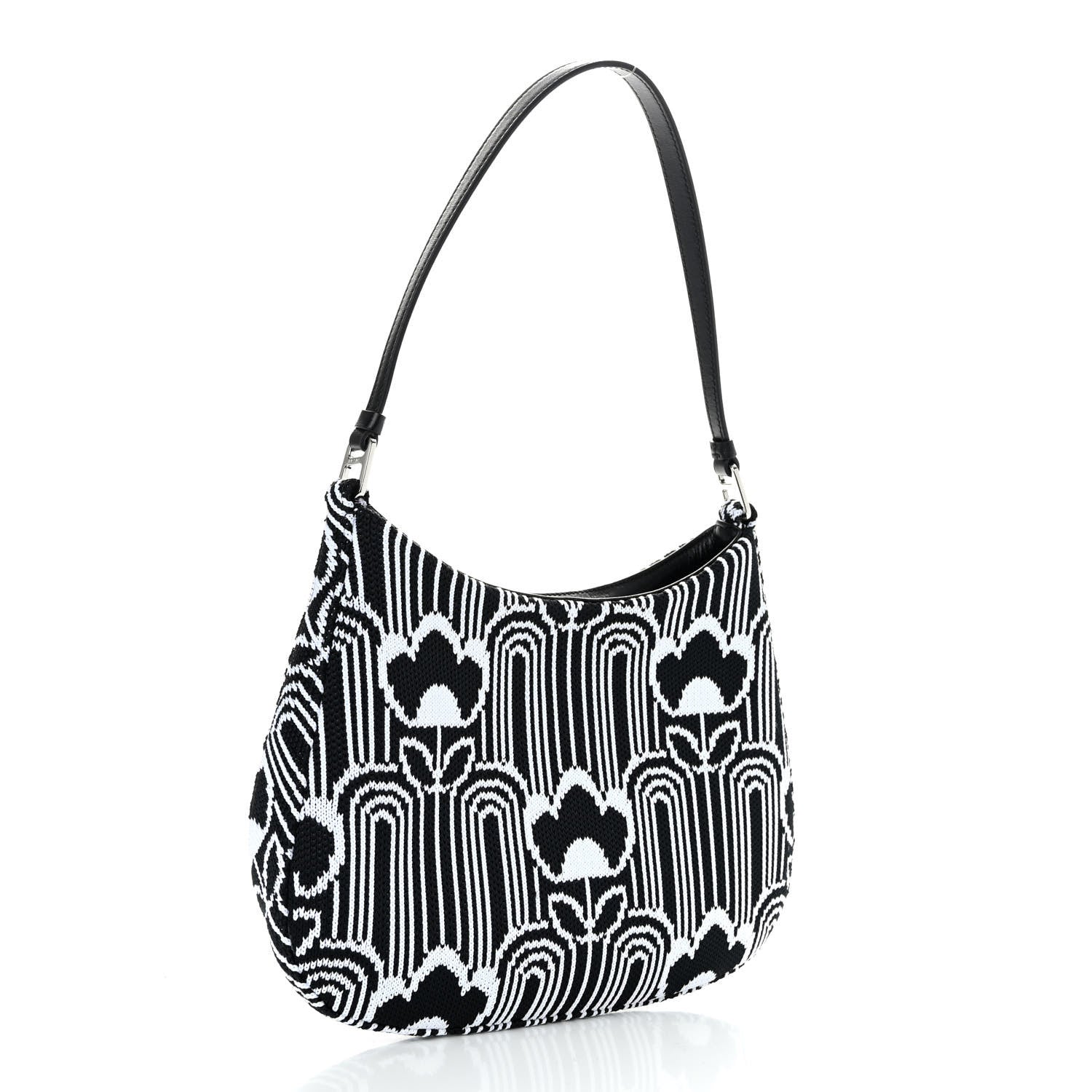 Prada Maglia Jacquard Cleo Shoulder Bag Black White 3 of 10