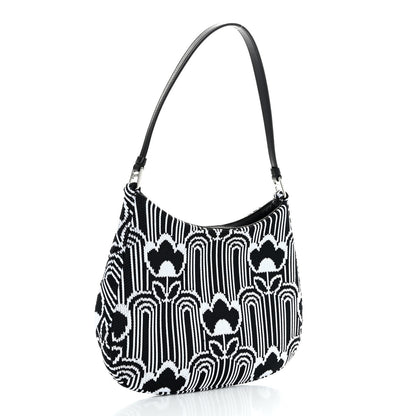 Prada Maglia Jacquard Cleo Shoulder Bag Black White 3 of 10