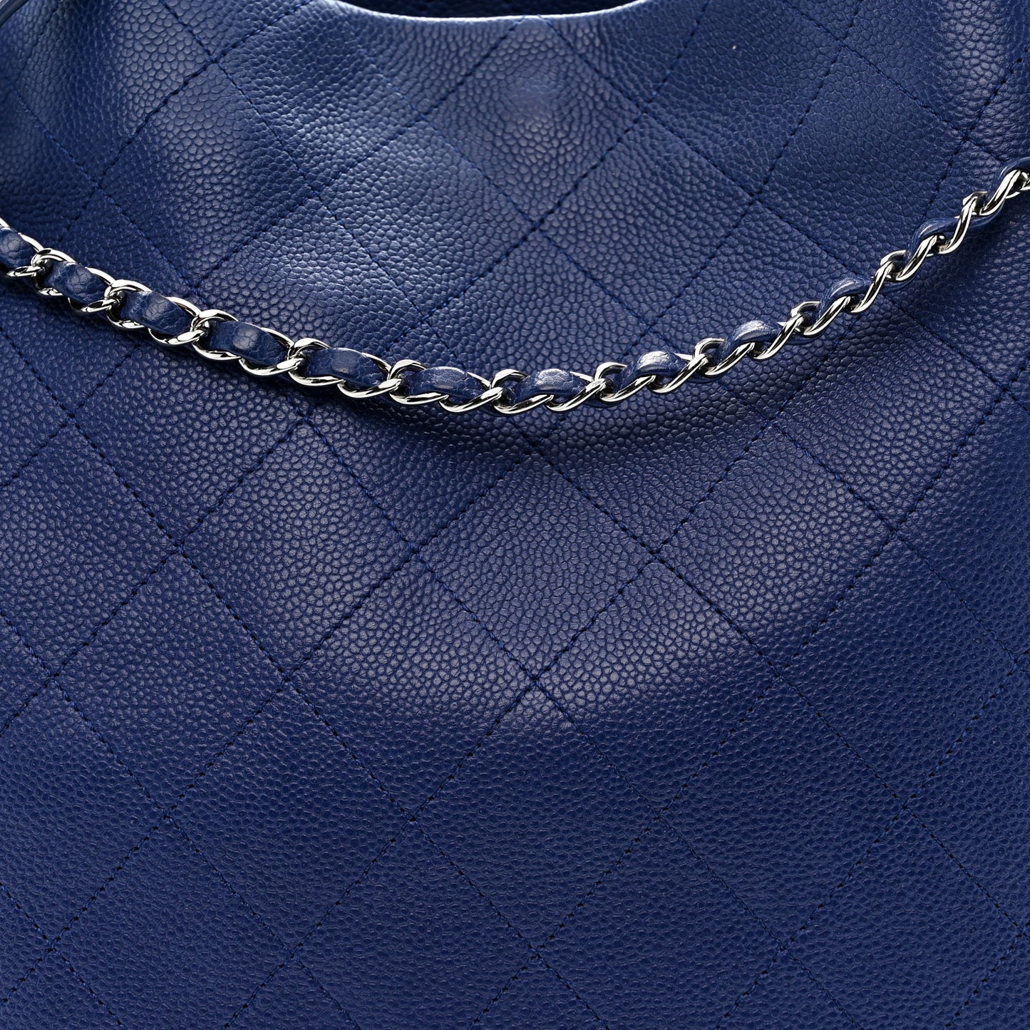 Grained Calfskin Stitched CC Pocket Tote Navy Blue