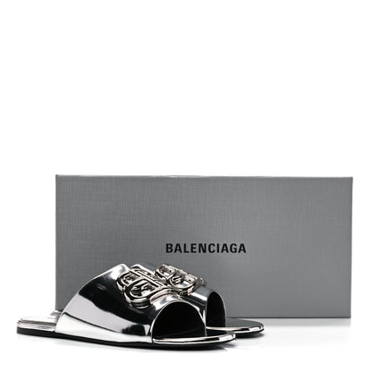 Balenciaga Mirror Metallic Calfskin Oval BB Slide Sandals 36 Silver 11 of 11