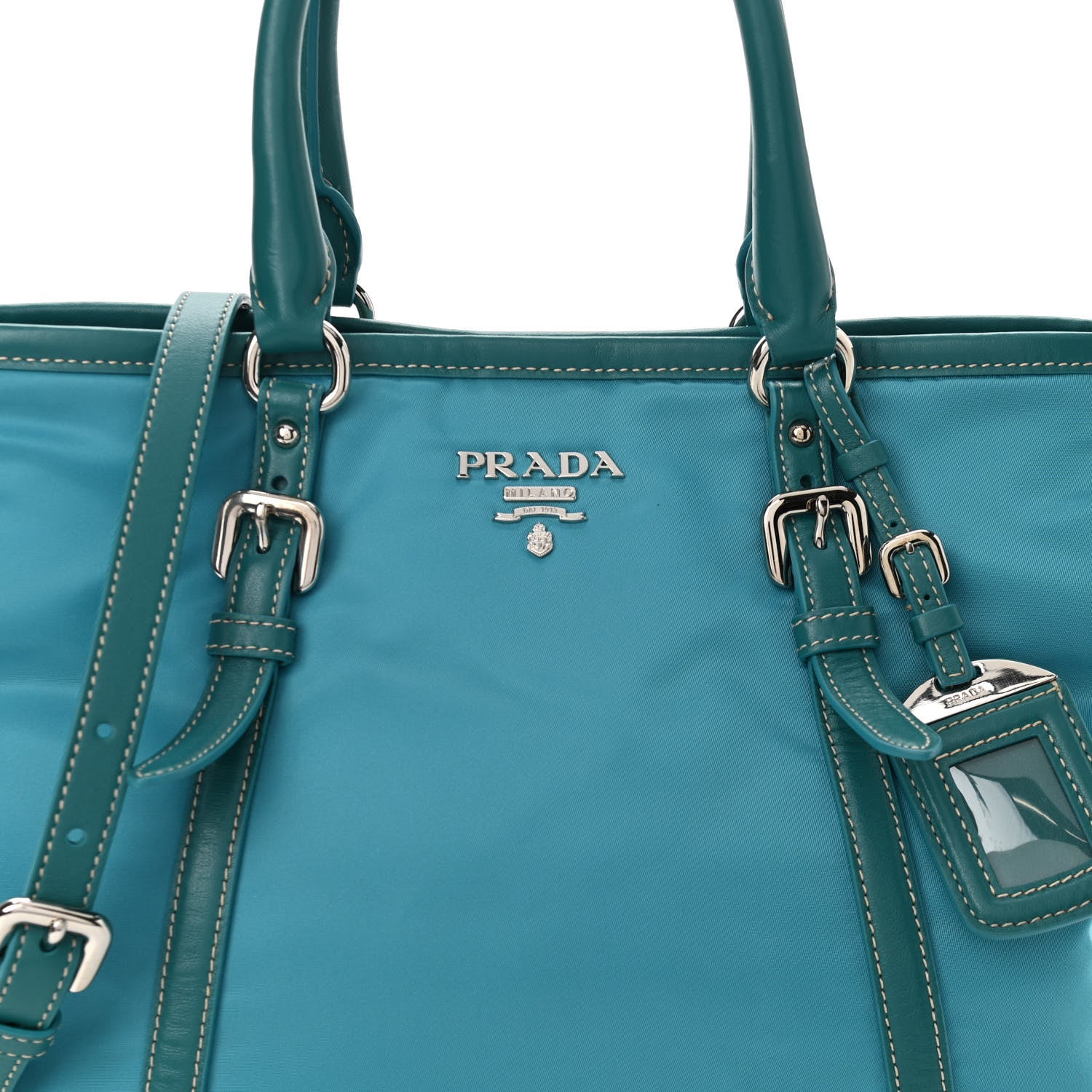 Prada Tessuto Nylon Soft Calf Small Tote Blue 8 of 10