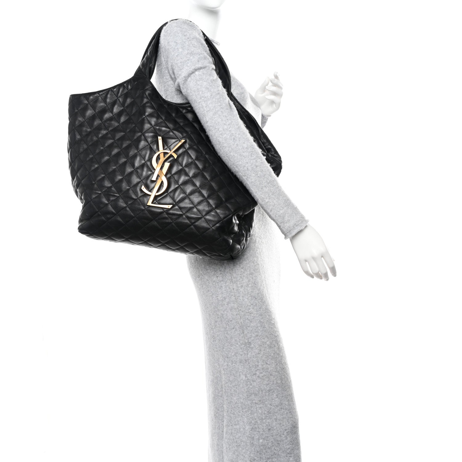 Saint Laurent Lambskin Quilted Maxi Icare Shopping Tote Black 2 of 10