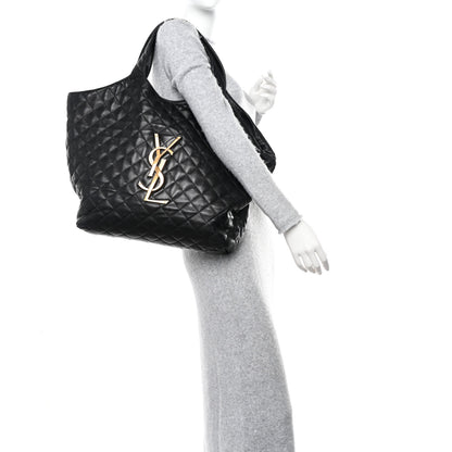 Saint Laurent Lambskin Quilted Maxi Icare Shopping Tote Black 2 of 10