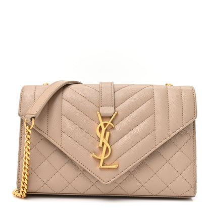 Saint Laurent Grain De Poudre Textured Mixed Matelasse Triquilt Small Monogram Satchel Dark Beige 1 of 13