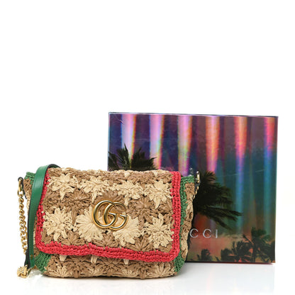 Gucci Raffia Azalea Calfskin Crochet Flower Small GG Marmont Shoulder Bag Natural Ecru Green Red New Shamarock 12 of 12