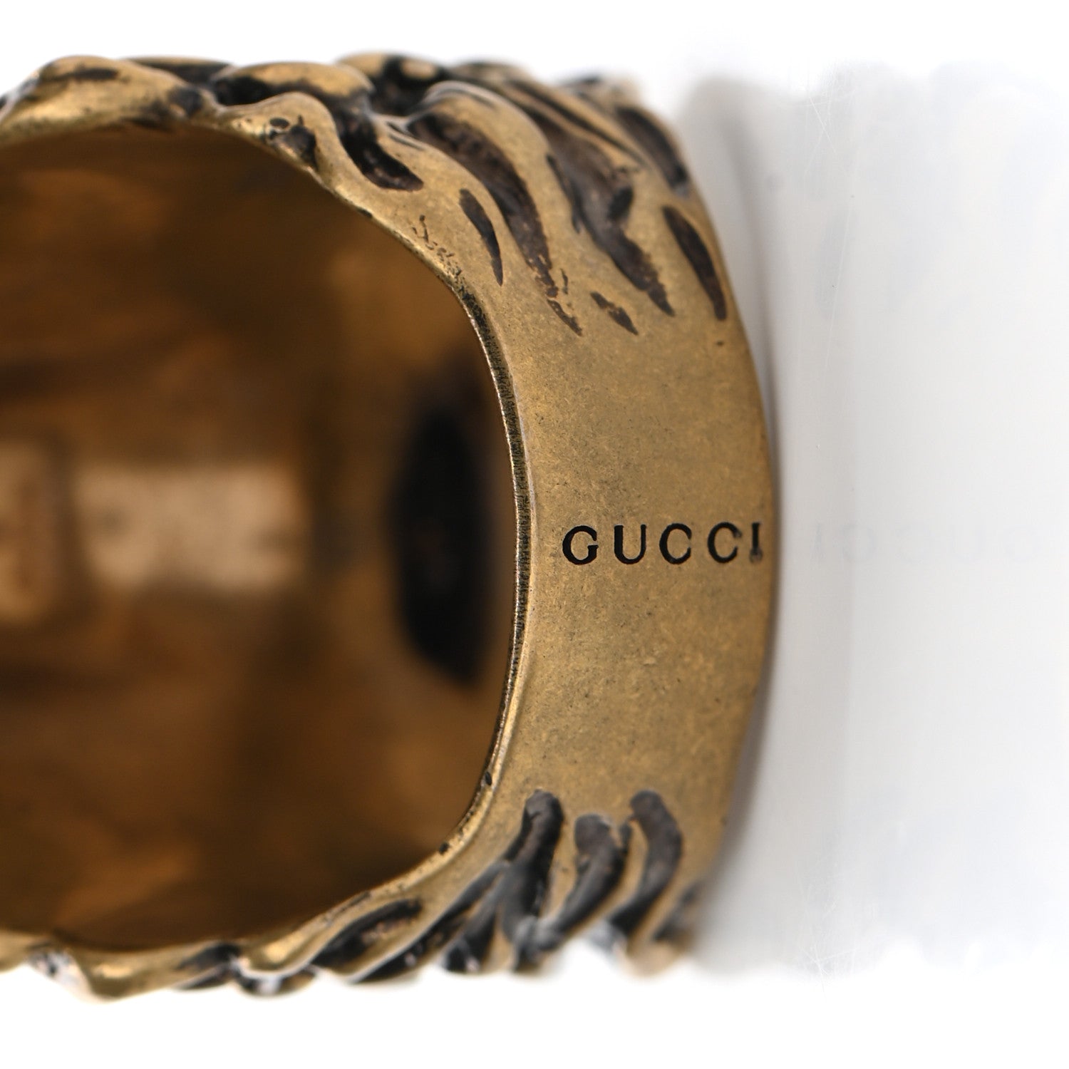 Gucci Metal Lion Head Ring 10.25 Aged Gold 5 of 8