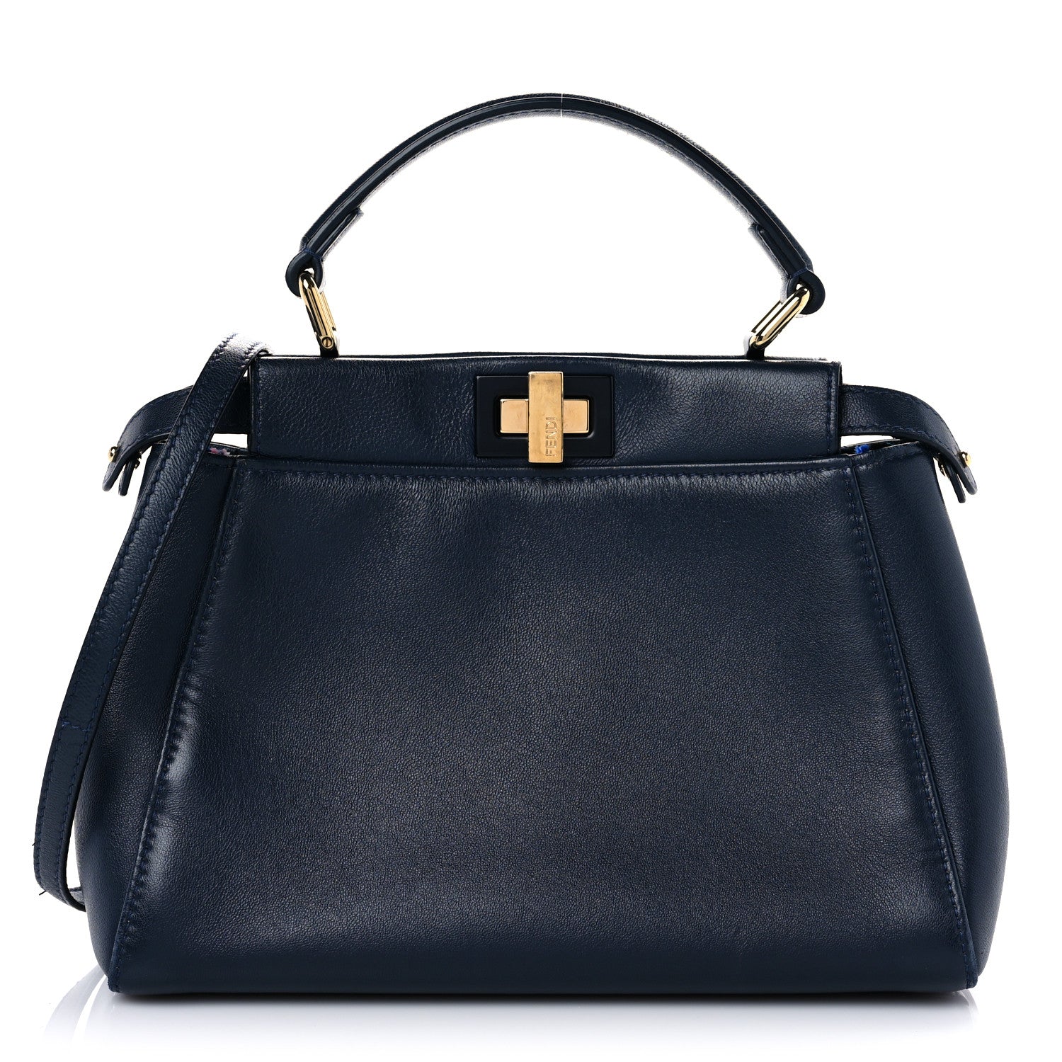 Fendi Nappa Mini Peekaboo Iconic Satchel Navy 1 of 12