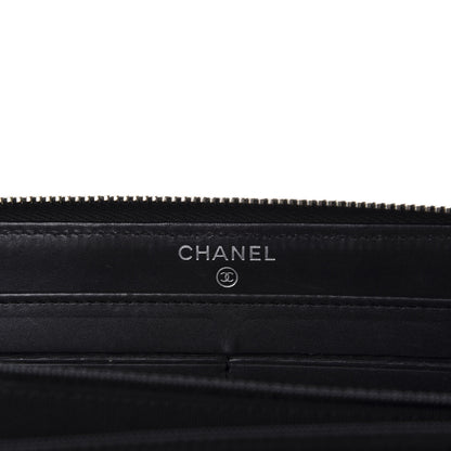 Chanel Lambskin Double Stitch Quilted Large Gusset Zip Around Wallet Black 14 of 19