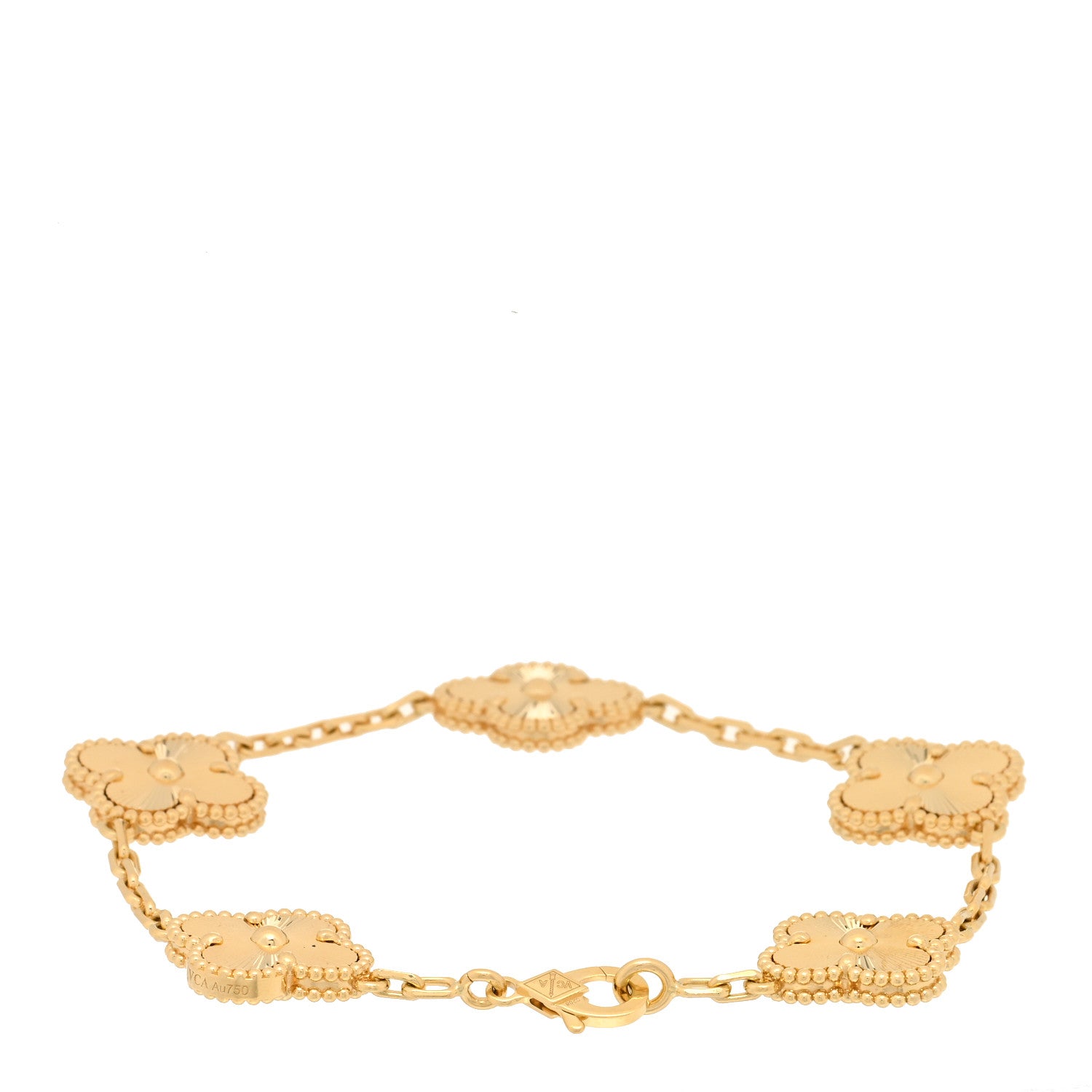Van Cleef & Arpels 18K Yellow Gold 5 Motifs Guilloche Vintage Alhambra Bracelet 2 of 5