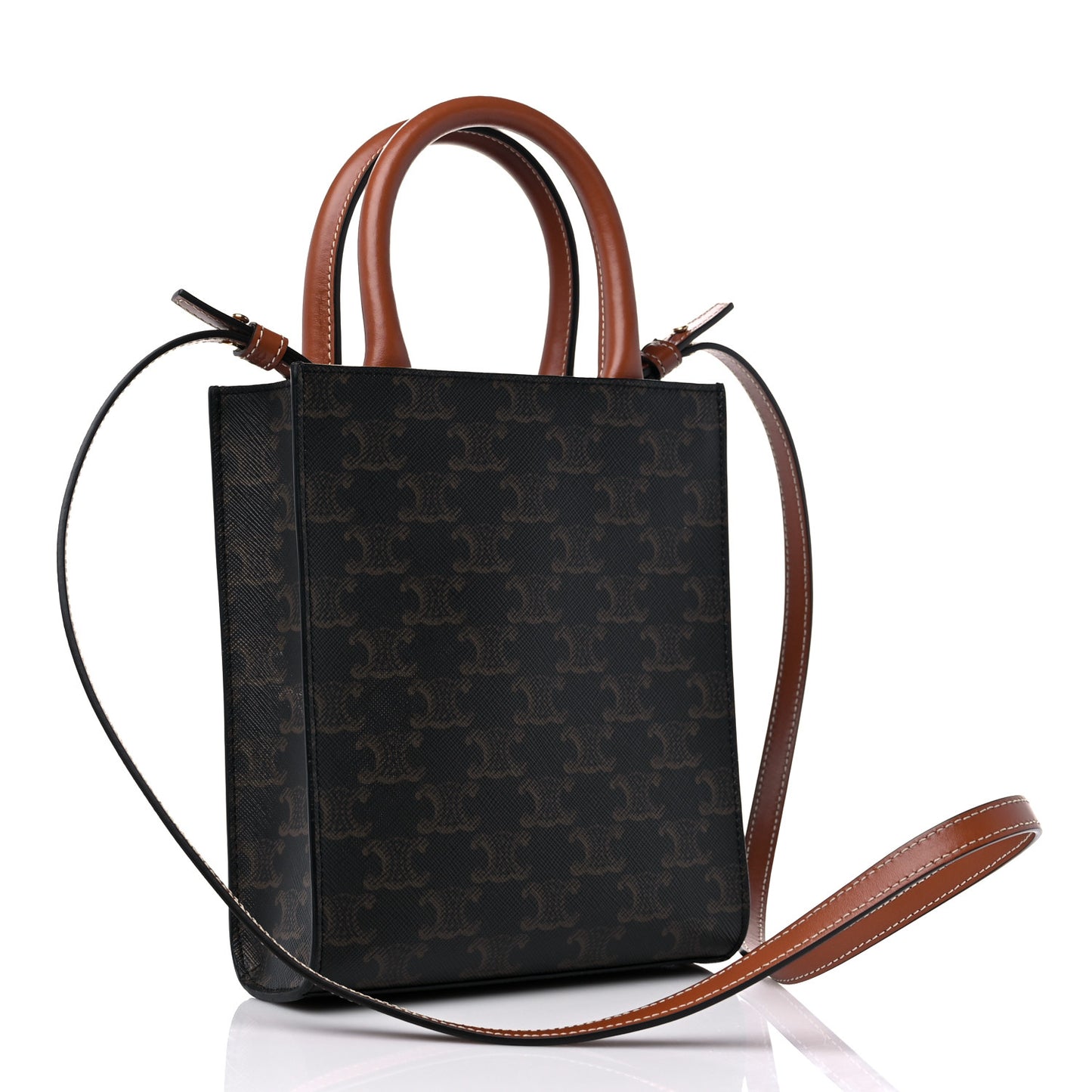 Triomphe Canvas Calfskin Mini Vertical Cabas Tan