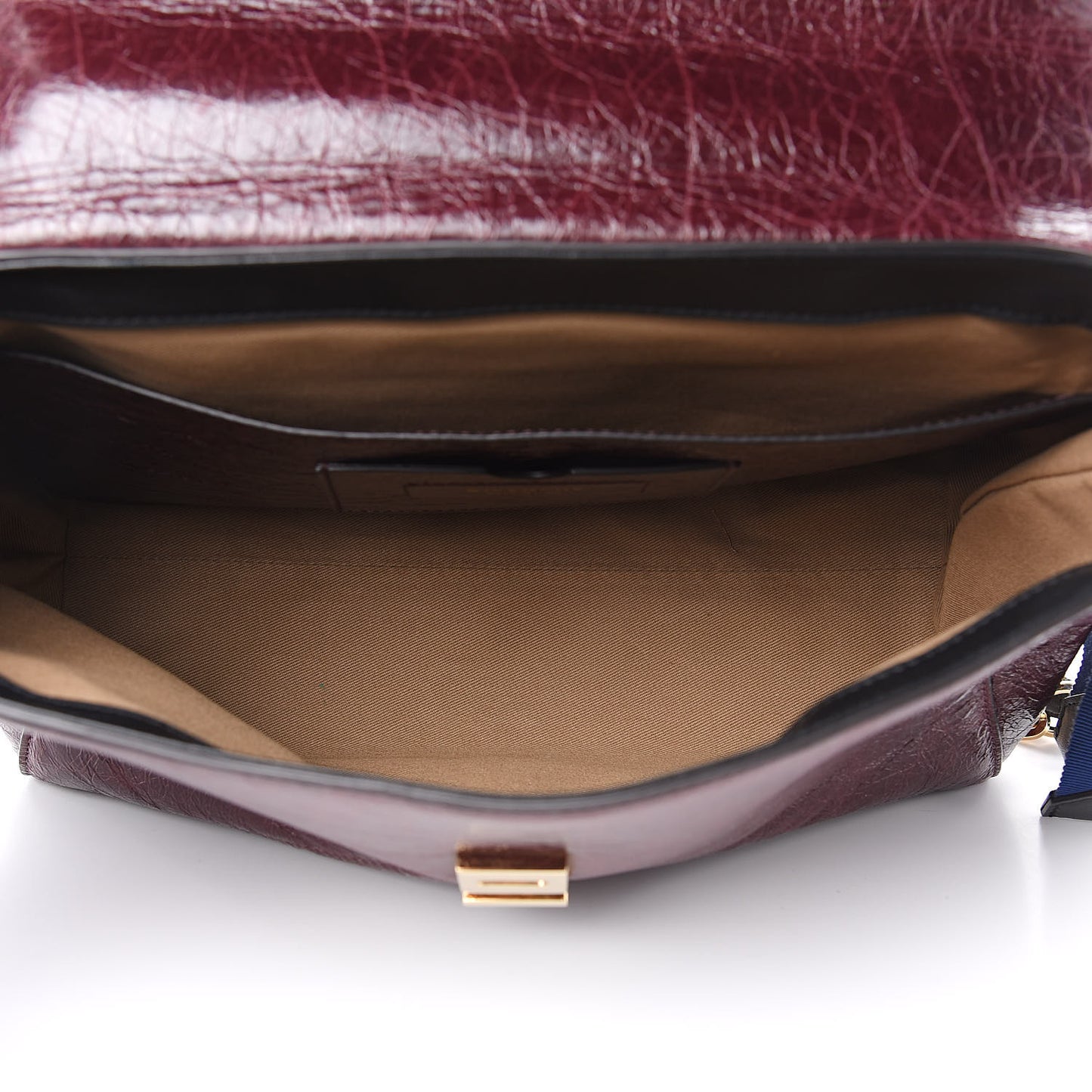 Creased Patent Calfskin Medium ID Flap Aubergine