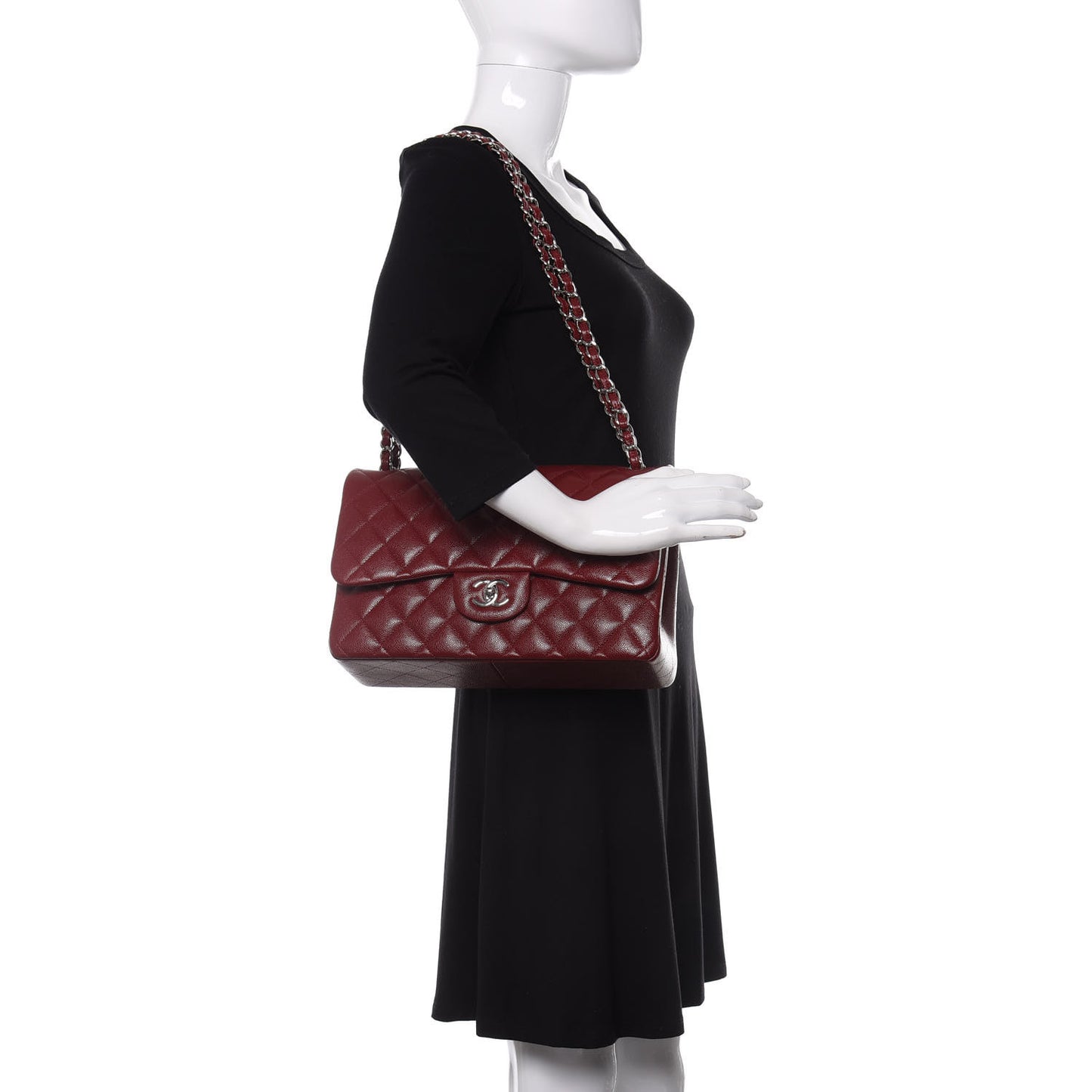 Caviar Quilted Jumbo Double Flap Dark Red