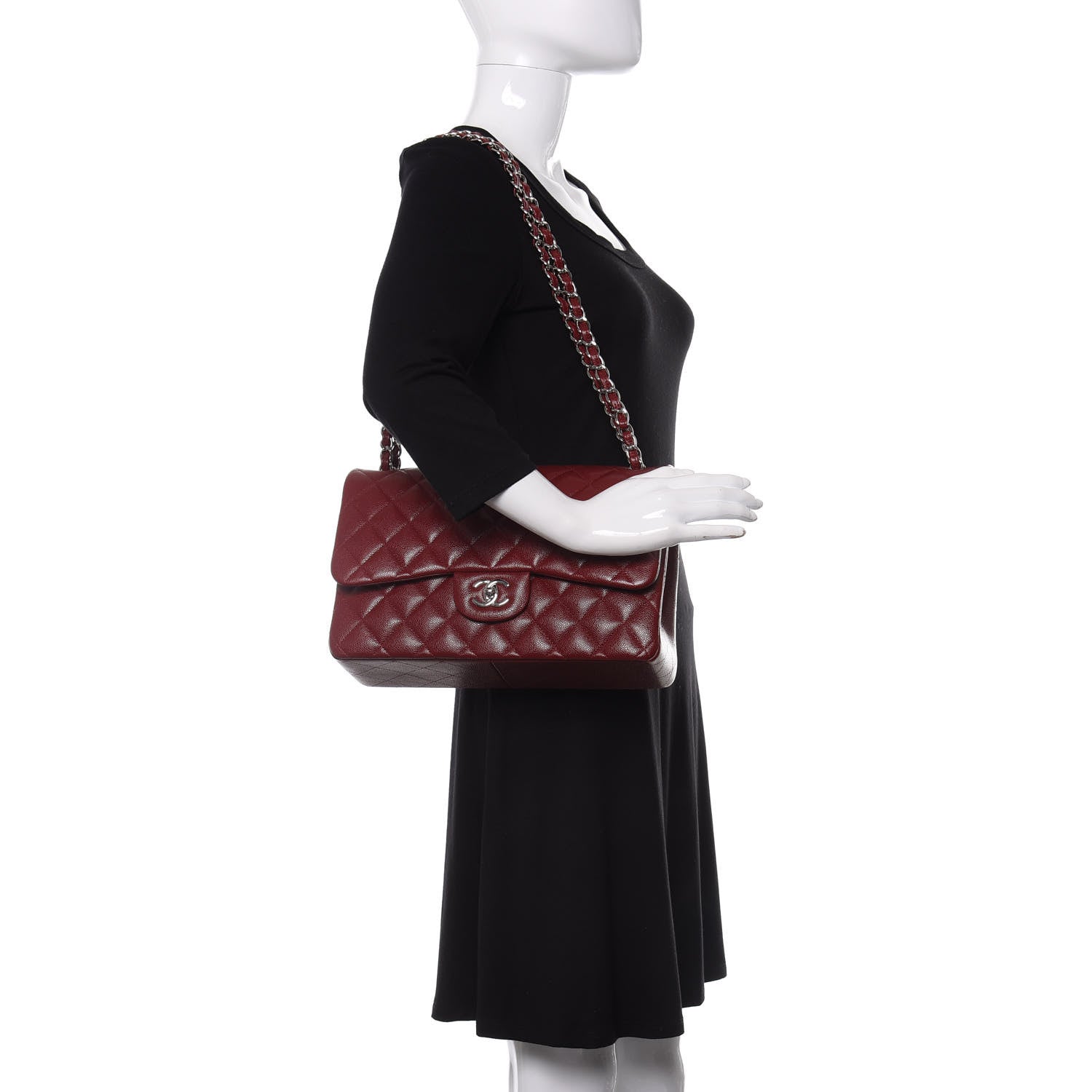 Chanel Caviar Quilted Jumbo Double Flap Dark Red 2 of 10