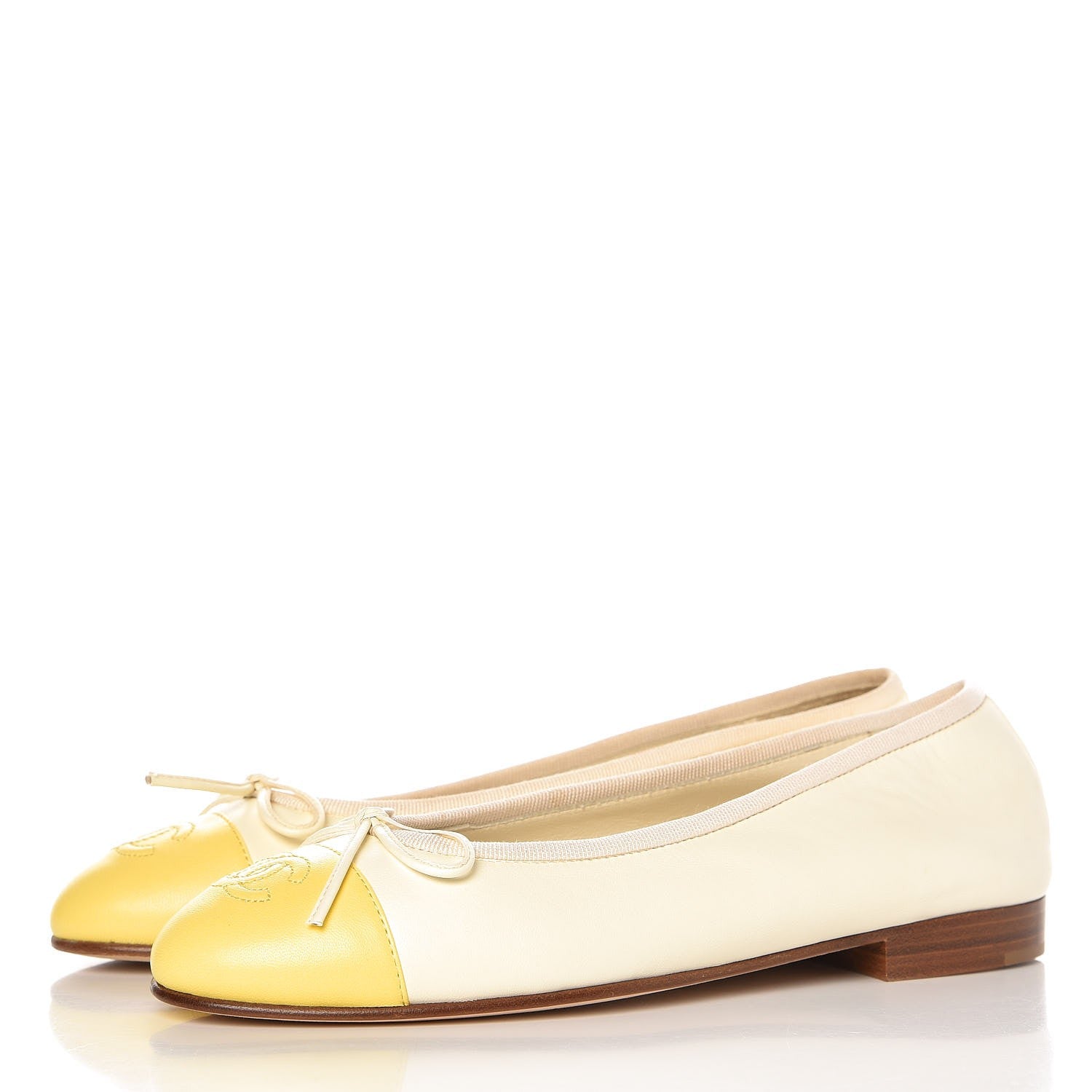 Chanel Lambskin Cap Toe Ballerina Flats 36 White Yellow 3 of 10
