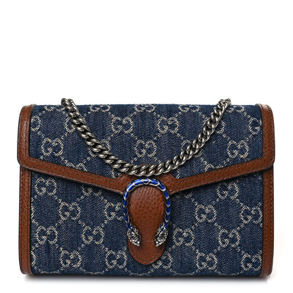 Gucci New Denim GG Monogram Dollar Calfskin Enamel Mini Dionysus Chain Wallet Blue Tea Cuir Epilog Electric Blue 1 of 9
