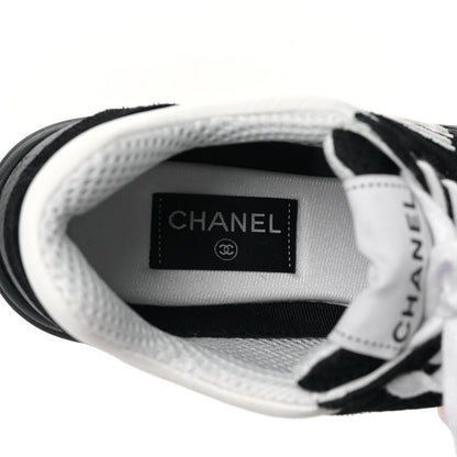 Chanel Mesh Suede Grained Calfskin Womens CC Sneakers 38.5 Black White 7 of 9