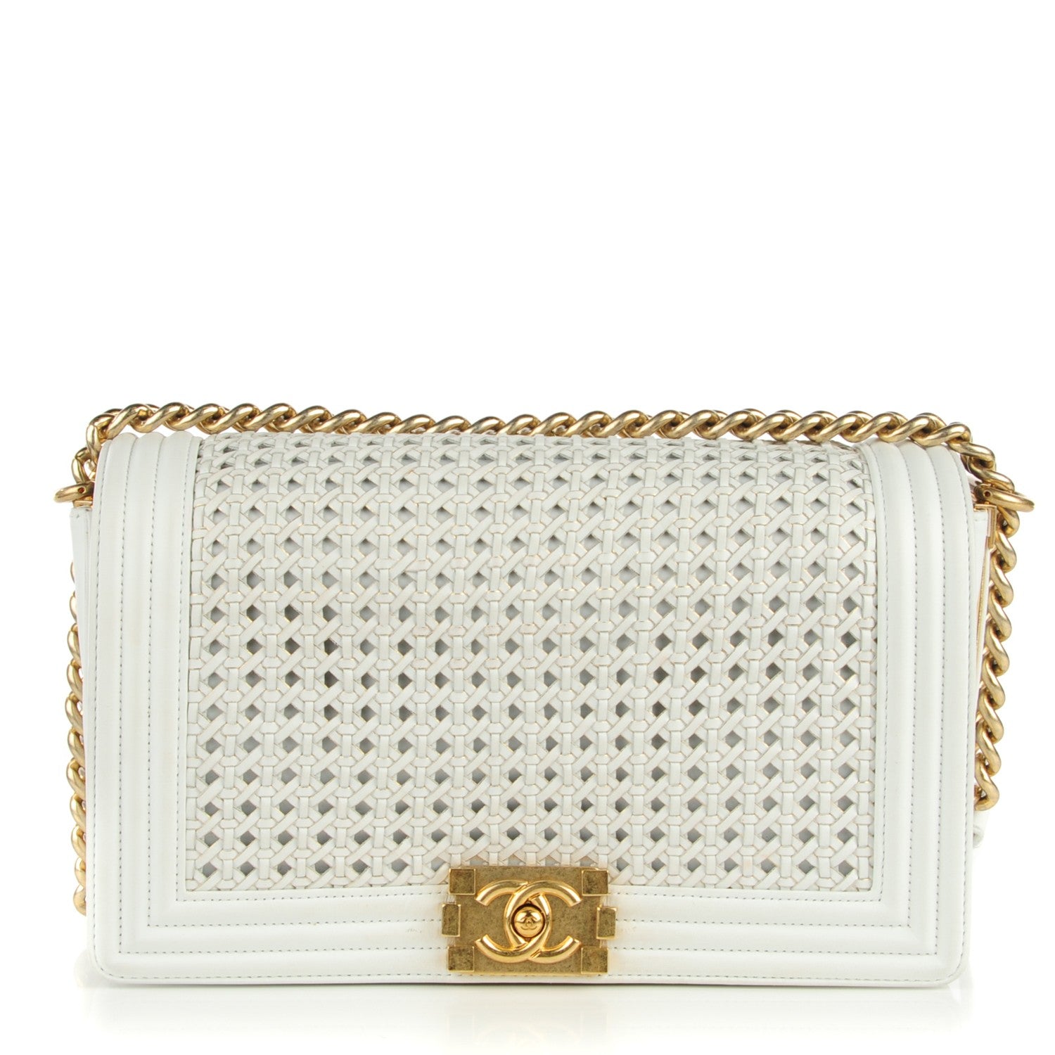 Chanel Sheepskin Braided New Medium Boy Reverso Flap White 1 of 8