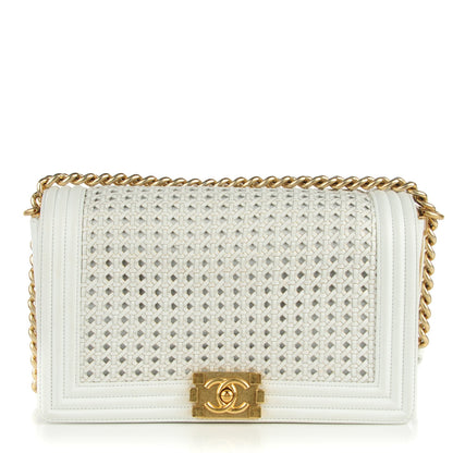 Chanel Sheepskin Braided New Medium Boy Reverso Flap White 1 of 8