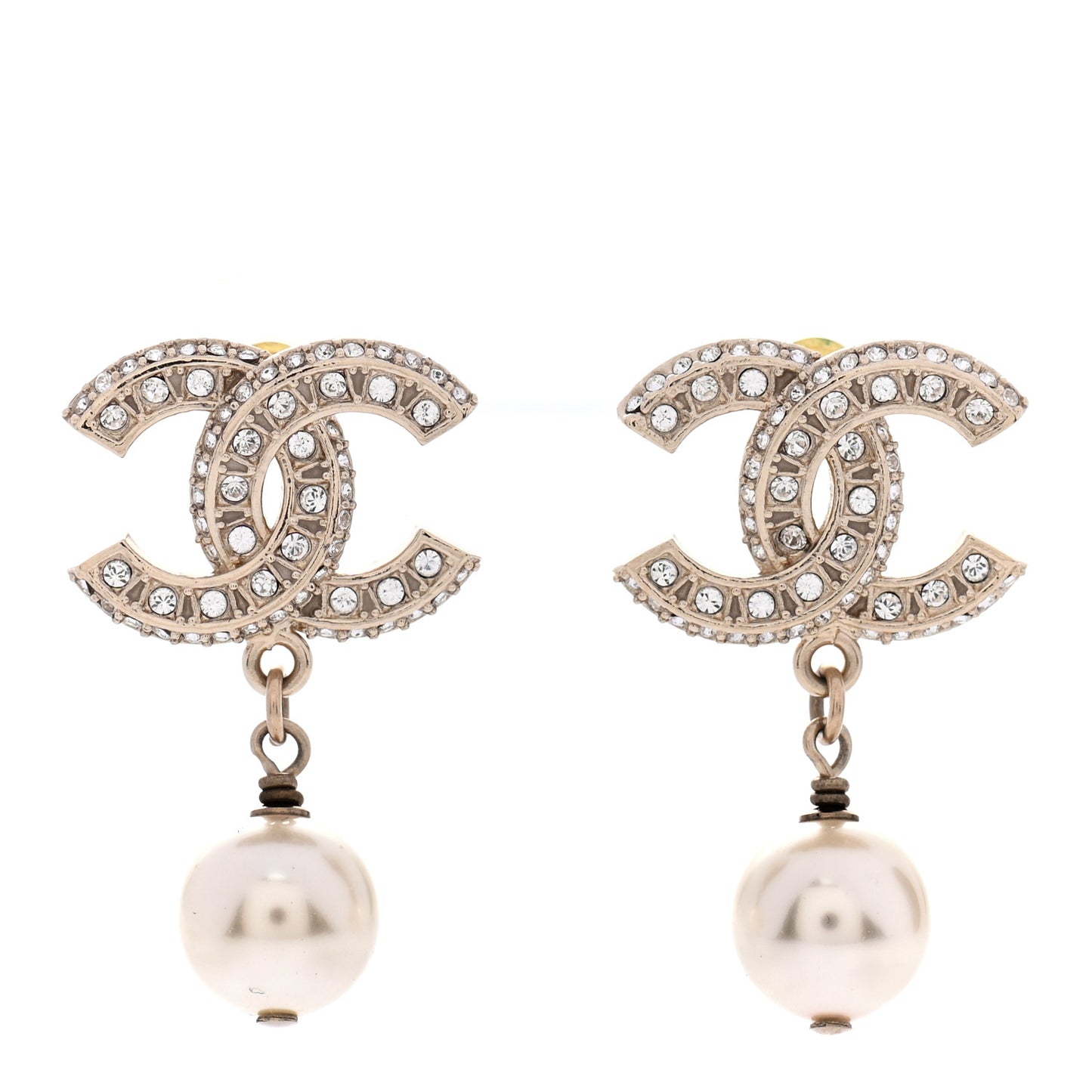 Crystal Pearl CC Drop Earrings Gold