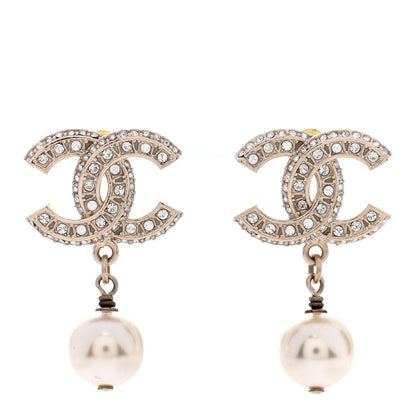 Chanel Crystal Pearl CC Drop Earrings Gold 1 of 4