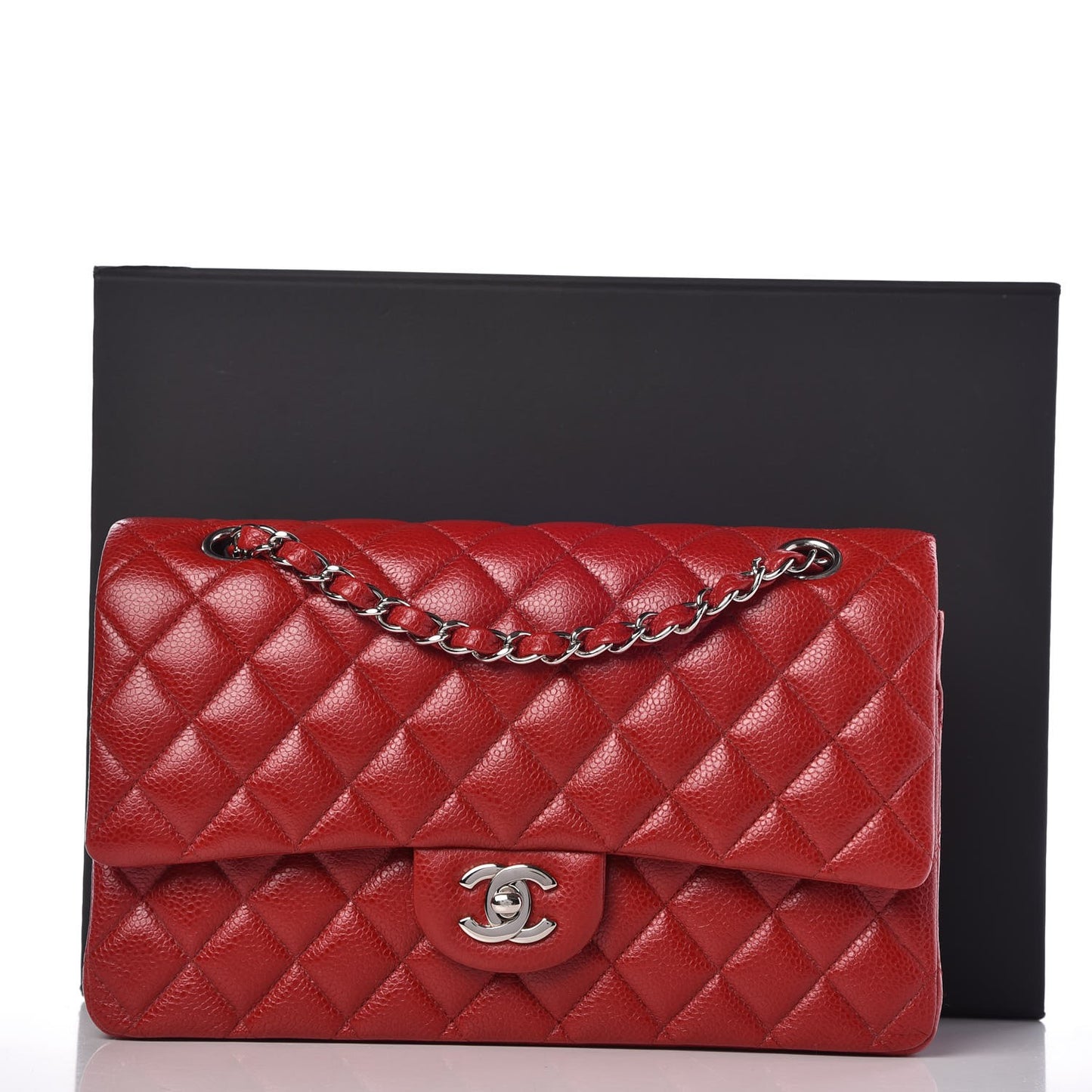 Caviar Quilted Medium Double Flap Red