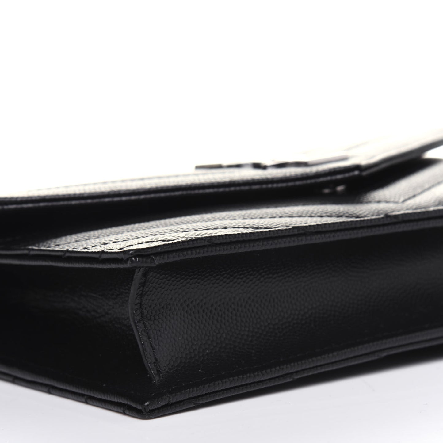 Grain De Poudre Matelasse Chevron Monogram Envelope Chain Wallet Black