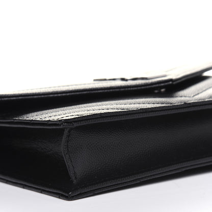 Saint Laurent Grain De Poudre Matelasse Chevron Monogram Envelope Chain Wallet Black 8 of 10