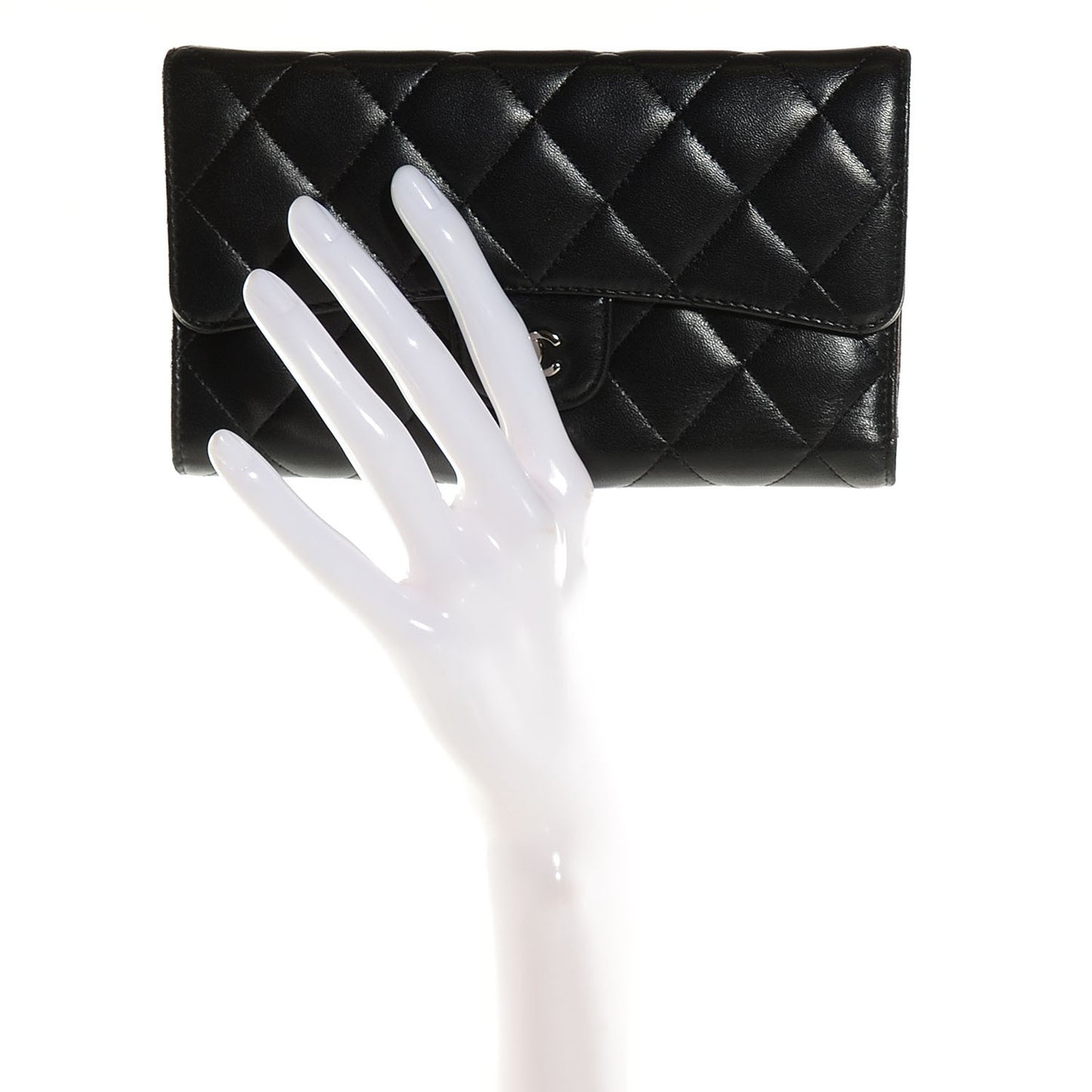 Lambskin Quilted Large Flap Wallet Black