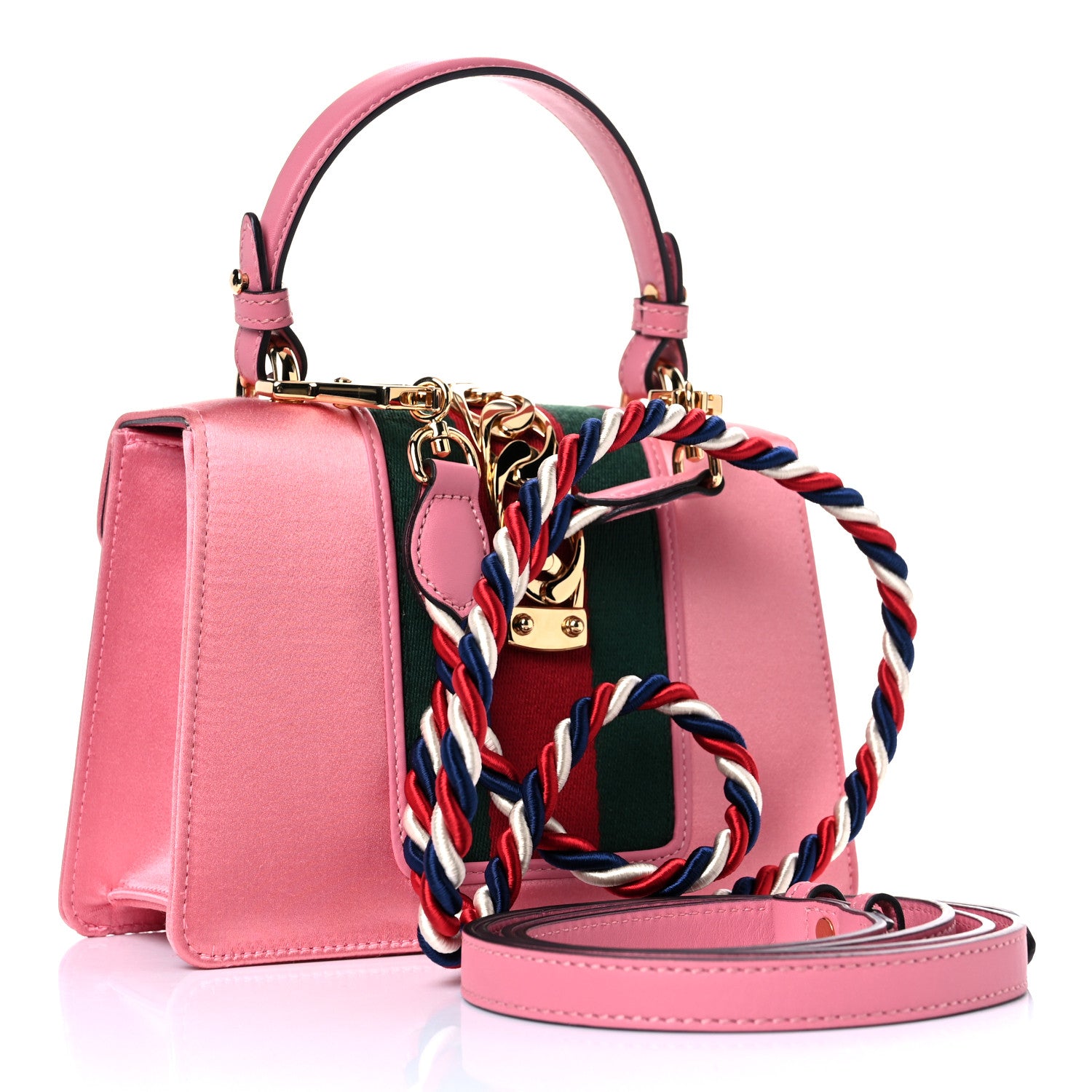 Gucci Satin Crystal Mini Sylvie Top Handle Bag Peony 3 of 20