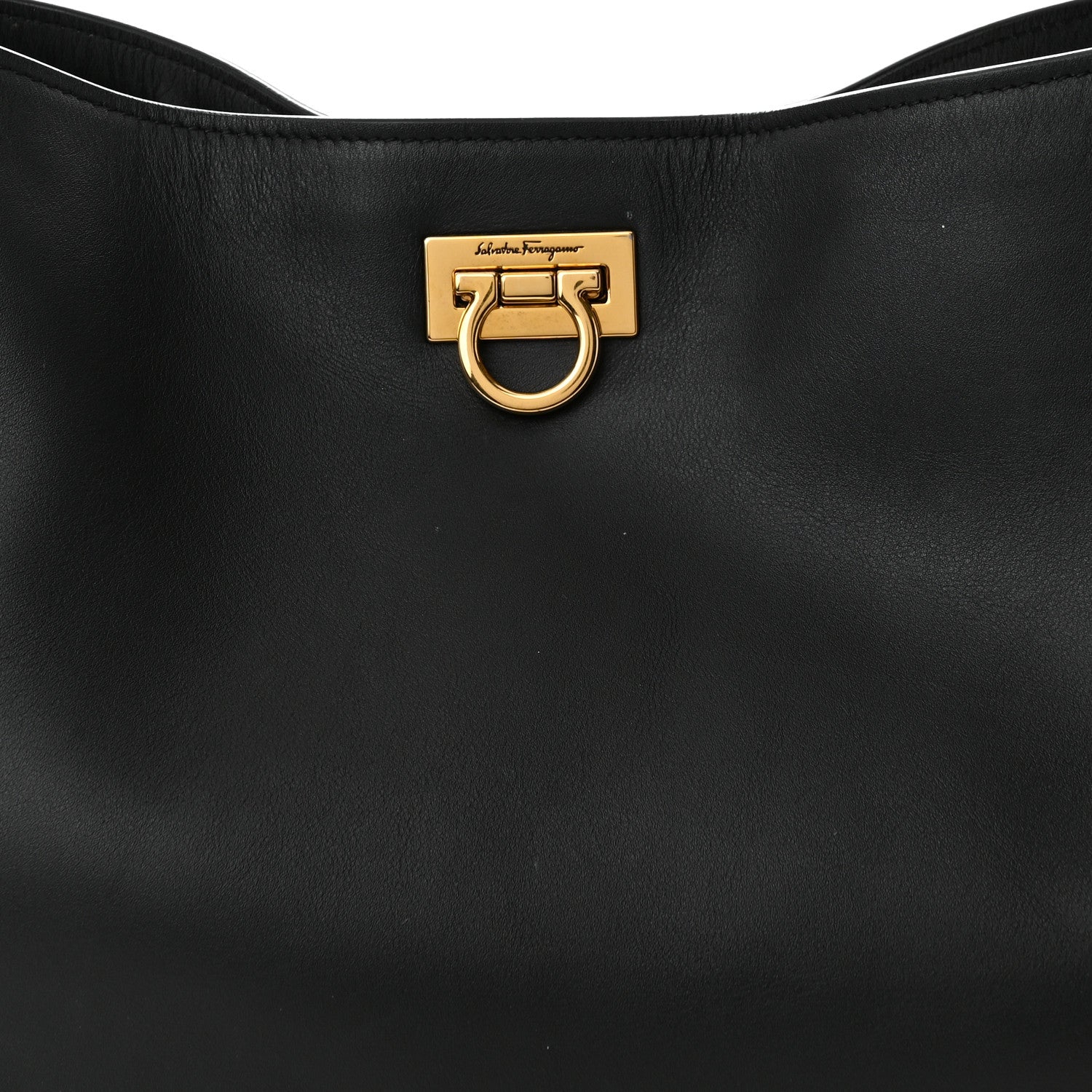 Salvatore Ferragamo Calfskin Gancini Trifolio Tote Bag Black 7 of 11