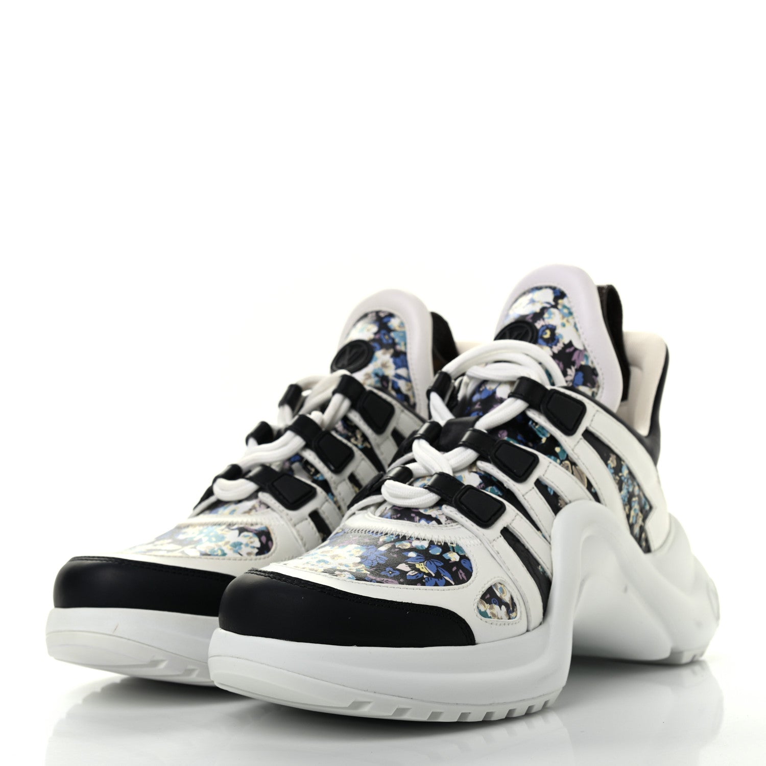 Louis Vuitton Flower Printed Calfskin Monogram LV Archlight Sneakers 35.5 Black Blue 3 of 13