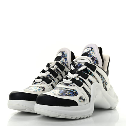 Louis Vuitton Flower Printed Calfskin Monogram LV Archlight Sneakers 35.5 Black Blue 3 of 13