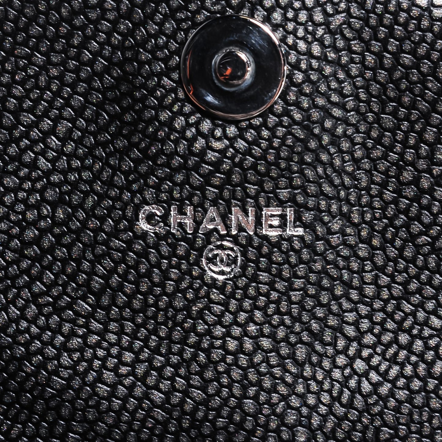 Metallic Caviar Half Moon Wallet On Chain WOC Dark Silver