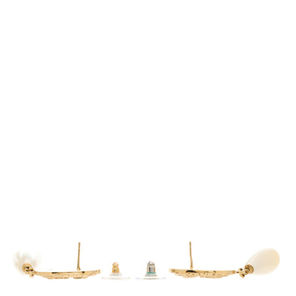 Chanel Crystal Pearl Crown CC Drop Earrings Gold 2 of 5