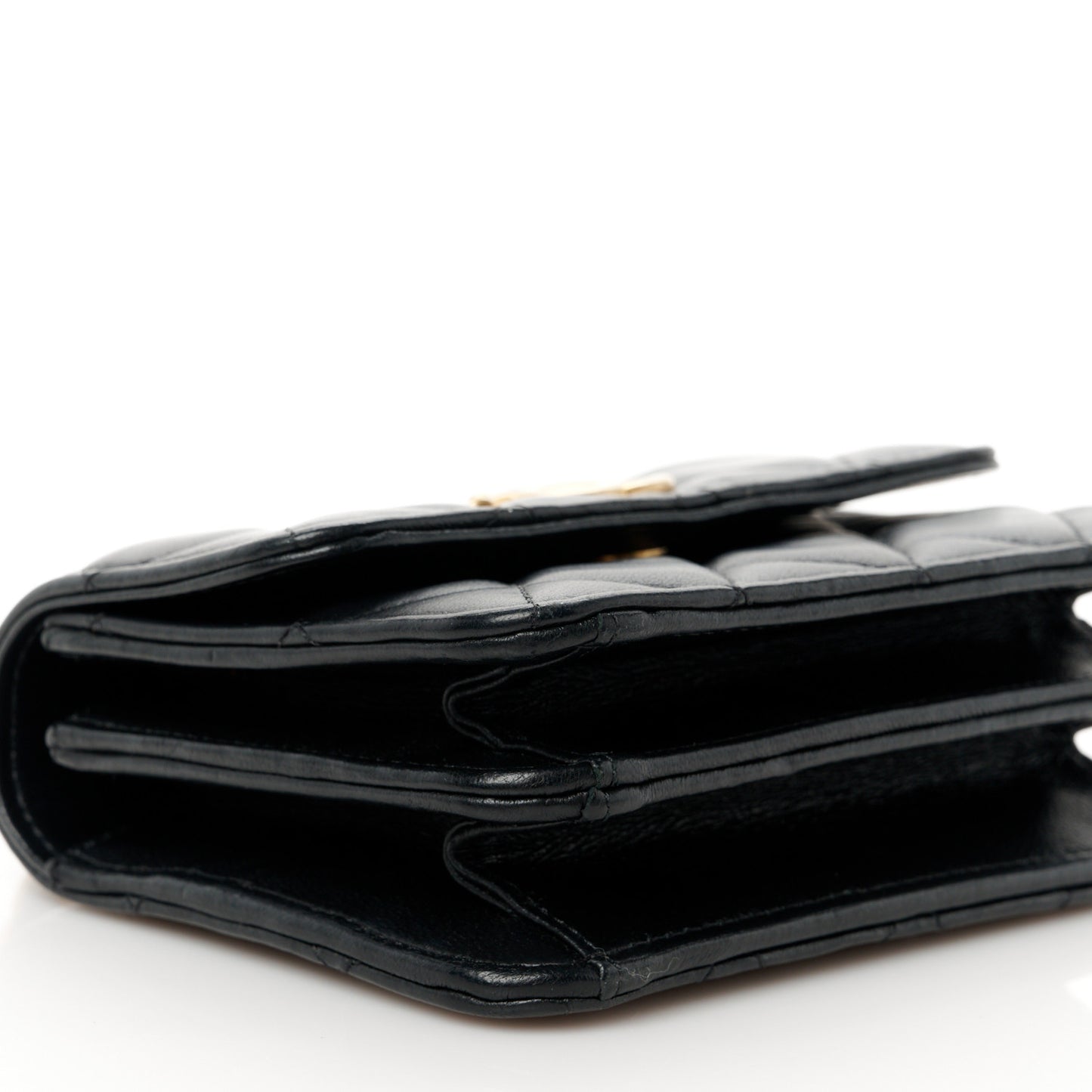 Lambskin Quilted Chain Top Handle Clutch With Chain Black