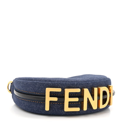 Fendi Denim Shiny Nappa Nano Fendigraphy Hobo Charm Blue Moro 4 of 11