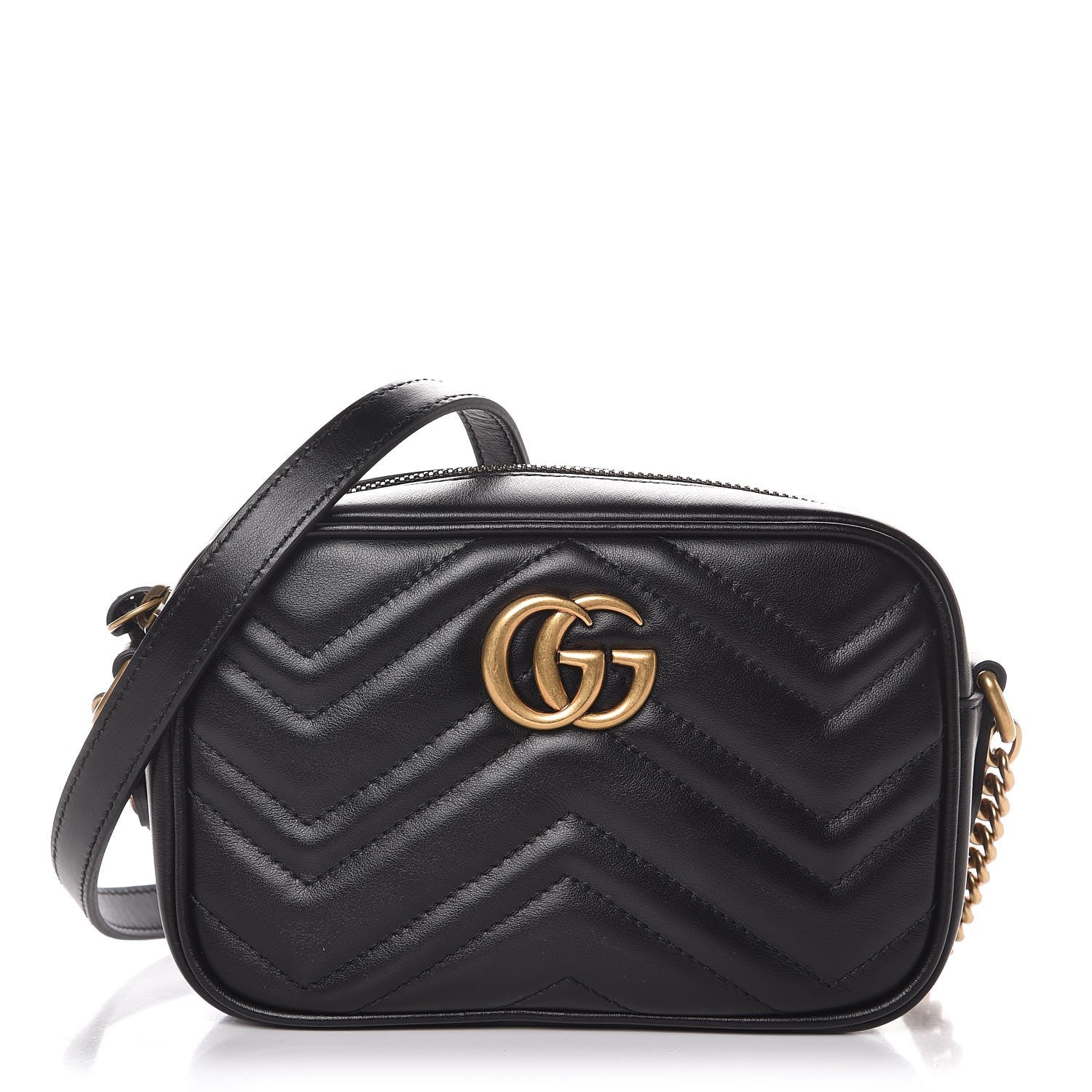 Gucci Calfskin Matelasse Mini GG Marmont Chain Shoulder Bag Black 1 of 7