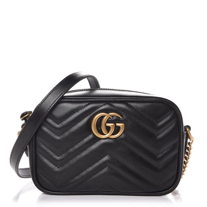 Gucci Calfskin Matelasse Mini GG Marmont Chain Shoulder Bag Black 1 of 7
