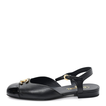 Chanel Lambskin Patent Cap Toe Crystal Enamel CC Mary Jane Slingback Flats 39.5 Black 1 of 10